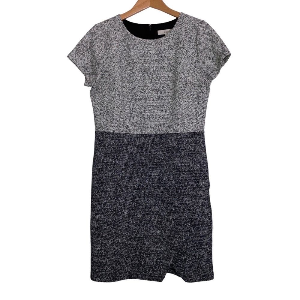 Loft Size 8‎ Color Block Dress Marled Short Sleeve Sheath Black Gray Faux Wrap